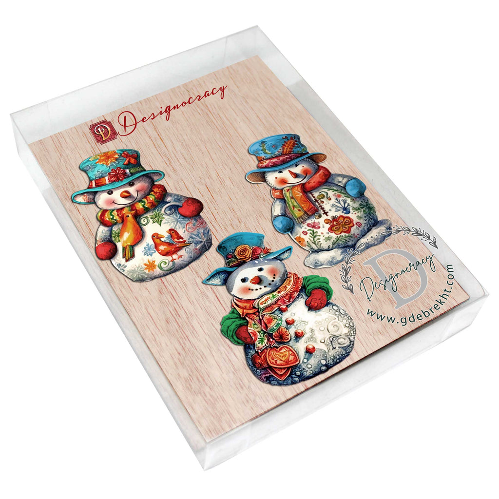 Snowman Decorative Eco Wood Ornaments Set of 3 by G. Debrekht - Christmas Decor - 8091023-S3