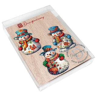 Snowman Decorative Eco Wood Ornaments Set of 3 by G. Debrekht - Christmas Decor - 8091023-S3