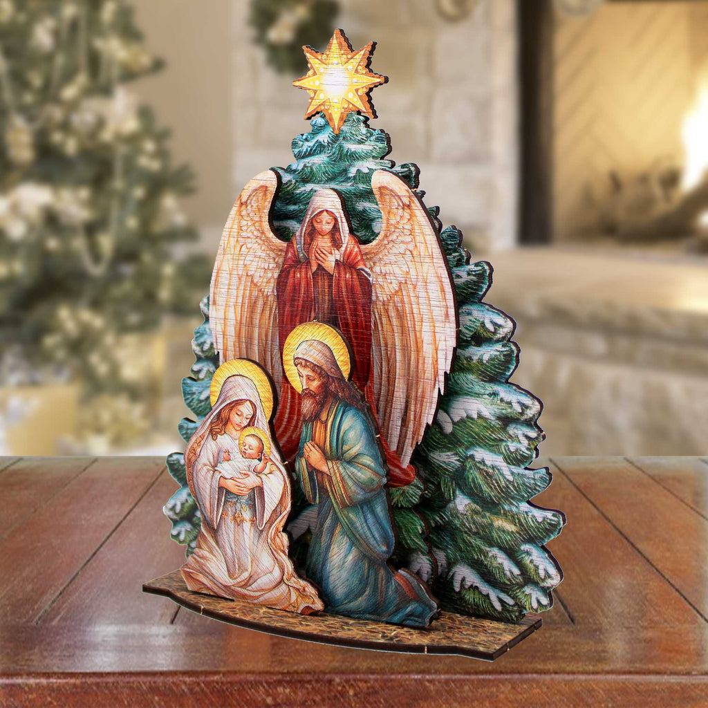 Nativity Scene with Christmas Tree Decorative Village Eco Wood Set by G. Debrekht Nativity Holiday Decor - 852767