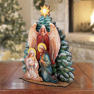 Nativity Scene with Christmas Tree Decorative Village Eco Wood Set by G. Debrekht Nativity Holiday Decor - 852767