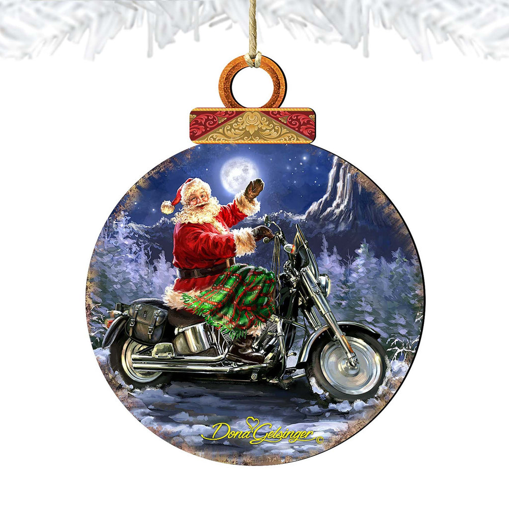 Santa Motorcycle Rider Wooden Ornaments by Gelsinger - Christmas Santa Snowman Decor - 8021029-1553