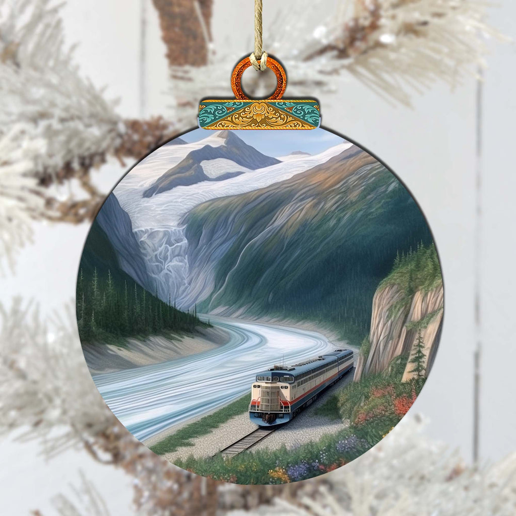 Alaska's Mountain Railway Wooden Ornaments by G.Debrekht - Wildlife Holiday Decor - 870042