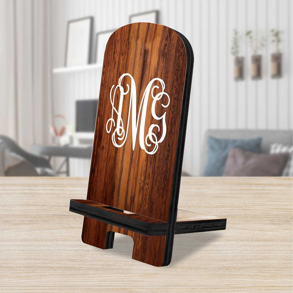 Personalized Cell Phone Stand 3-Letters Monogram Wood Stand Mobile Tablet Holder Charging Station Organizer - 892012P