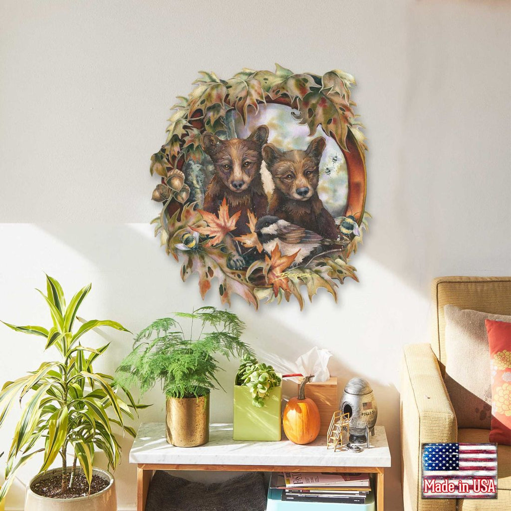 Simple Joys Black Bear Cubs with Bees Wall Art by J. Bergsma - Wildlife Holiday Decor - 8591850W-JB