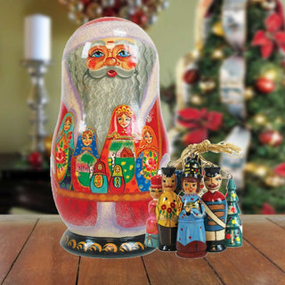 Matreshka Hand-Painted Doll with Set of Wooden Ornaments by G. DeBrekht - Christmas Decor - 110716