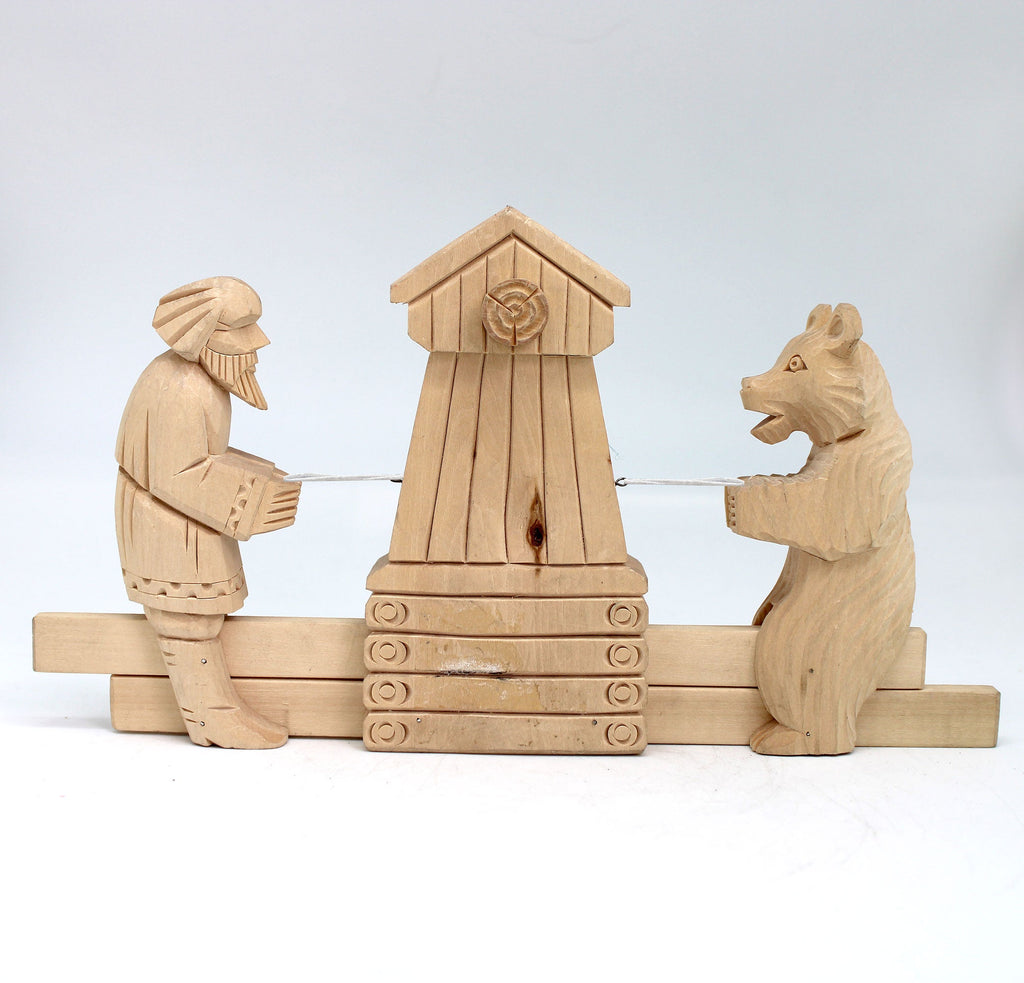 One-of-a-Kind Tug-of-War Game Wood Carved Figurine with Motion - Nature Wood Carving