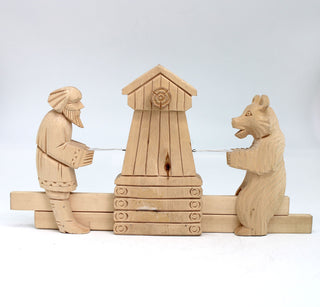 One-of-a-Kind Tug-of-War Game Wood Carved Figurine with Motion - Nature Wood Carving