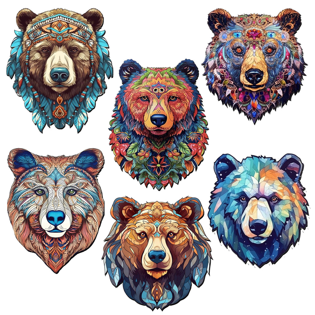 Mystical Bears Clip-On Eco Wood Decorative Ornaments Set of 6 by G. Debrekht - Wildlife Decor - 8090120C-S6