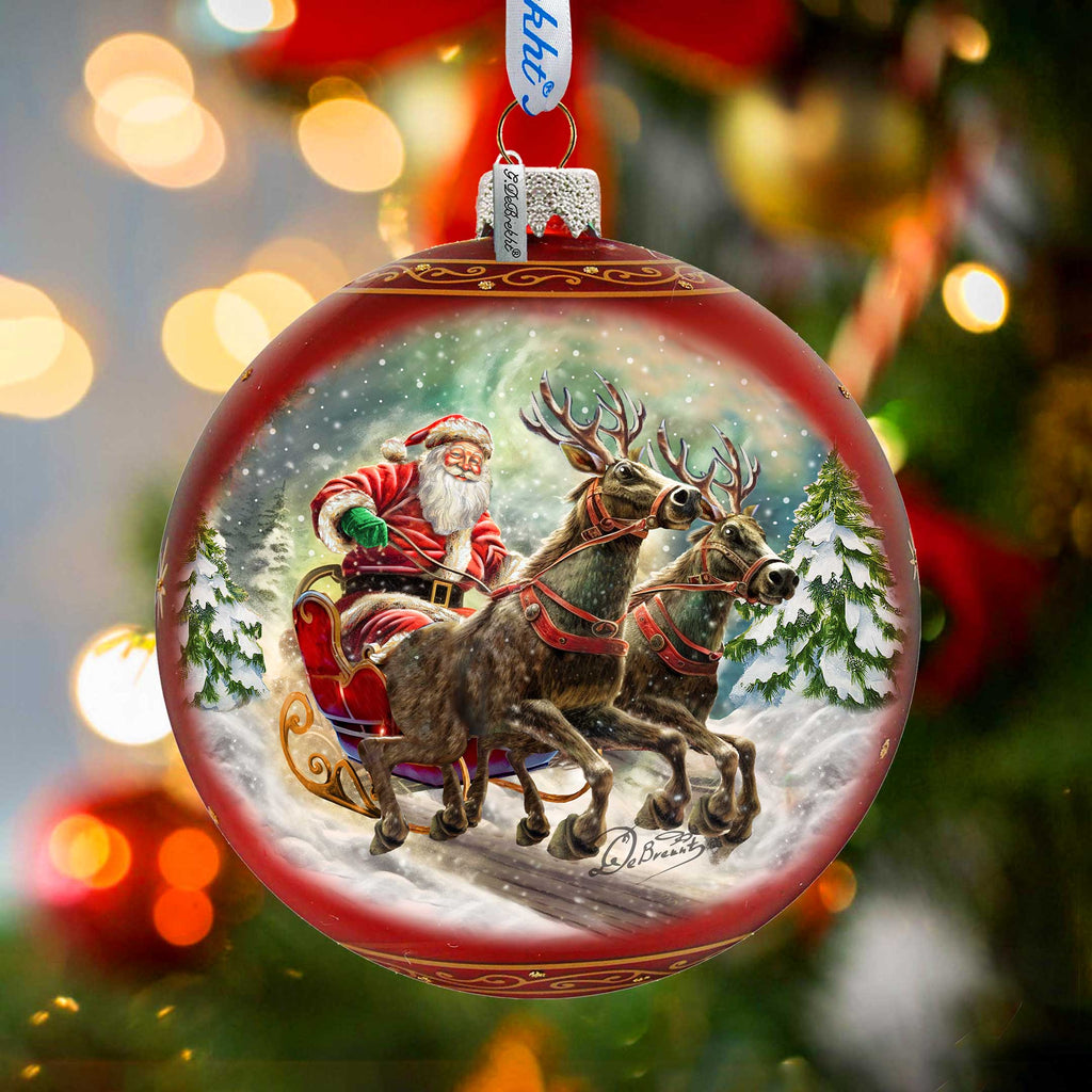 Speedy Sleigh Lg Glass Ornament by G.Debrekht Christmas Santa Snowman Decor - 73959