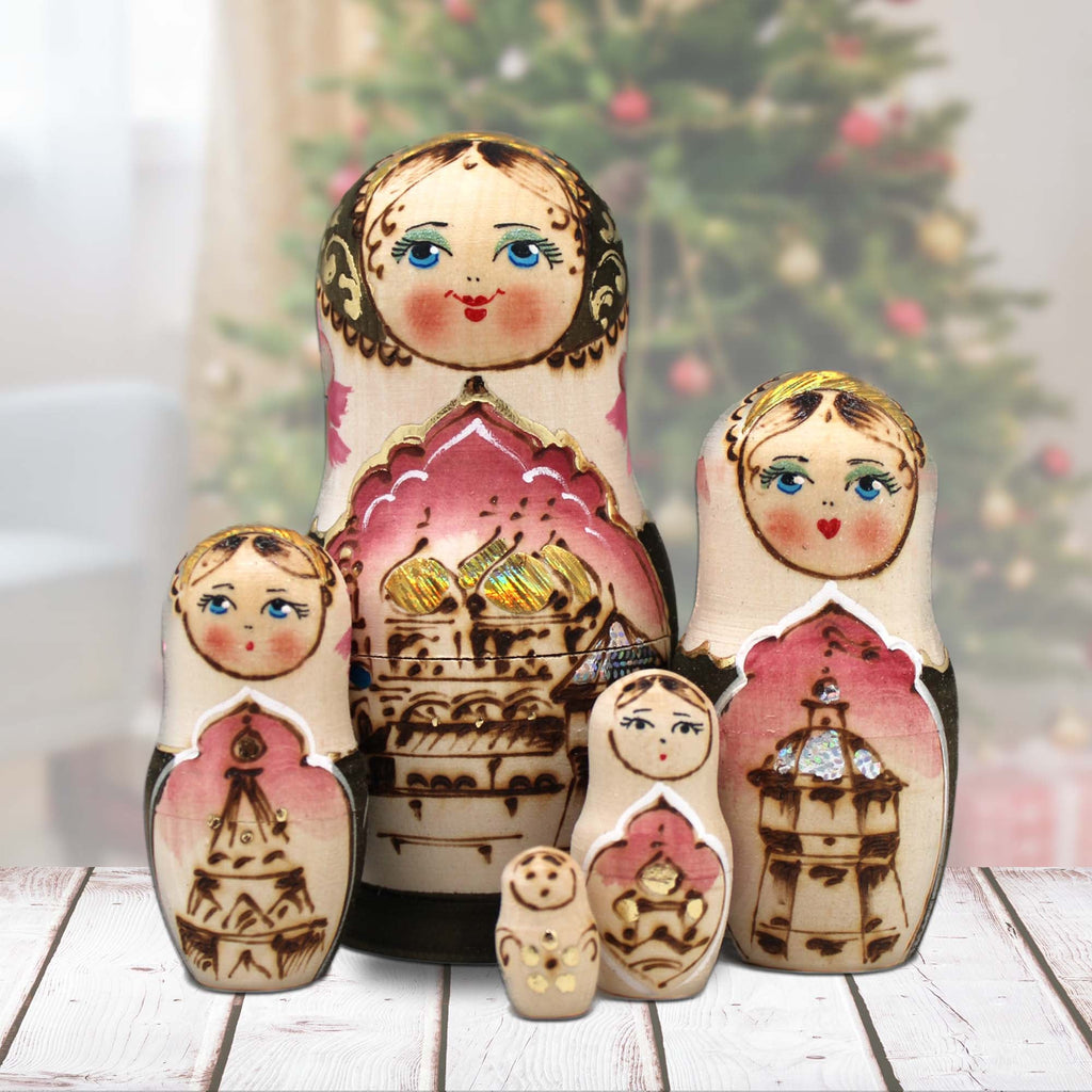 Golden Cathedral Matreshka Nesting Hand-Painted Doll Set of 5 by G. DeBrekht - Christmas Decor - 140122-2