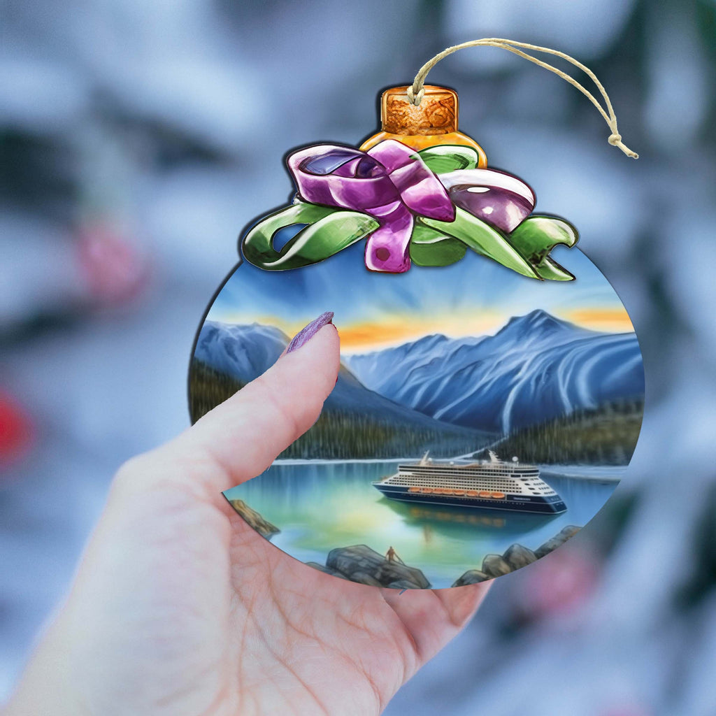 Cruising Alaska's Mountains Wooden Ornaments by G.Debrekht - Wildlife Holiday Decor - 870031