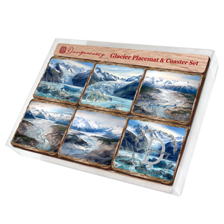 Glacier's Majesty Wooden Cork Placemat and Coasters Gift Set of 7 by Nature Wonders Nature Wildlife Decor - 85402C-S7