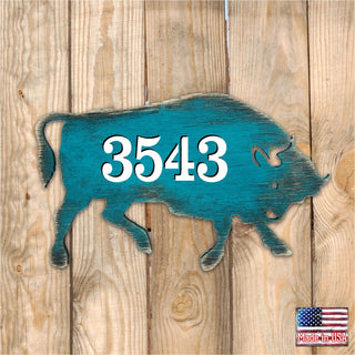 Buffalo Wooden Custom House Number Sign - Nature Wildlife Decor - Handcrafted Wooden Address Sign - MA98226