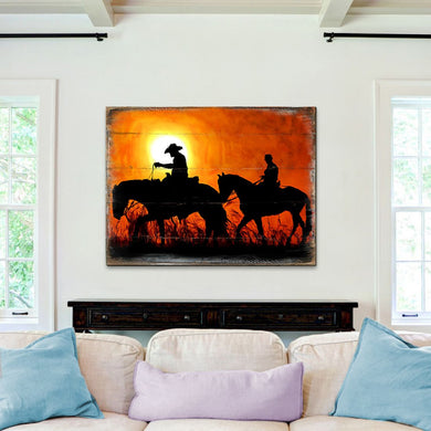 Scheffler Cowboys Art Wooden Wall Art by Nature Wonders - Nature Wildlife Decor - 95230B