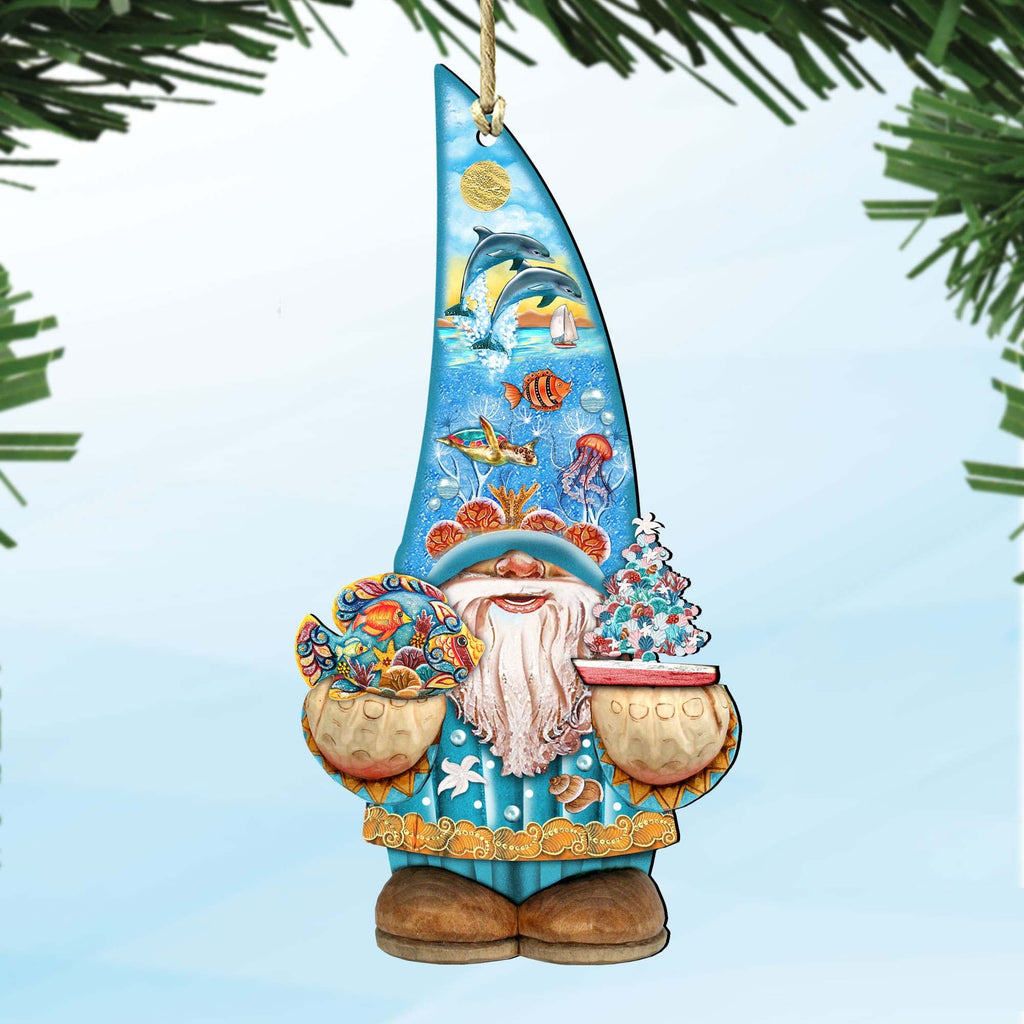 Coastal Gnome Dwarf Wooden Ornaments by G. DeBrekht - Coastal Holiday Decor - 8611014