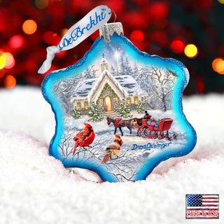 Sleigh Ride Snowflake Glass Ornament by D. Gelsinger - Christmas Santa Snowman Decor - 754-104-DG