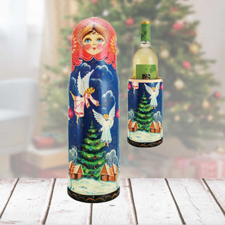 Angels Hand-Painted Wooden Bottle Holder, Wine Box, Tall Gift Box by G. DeBrekht - Christmas Decor - 190508