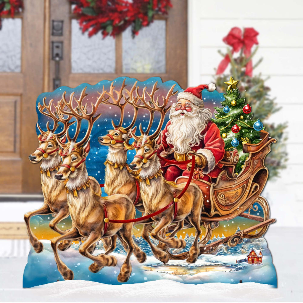 Santa in Sleigh Outdoor Decor by G. Debrekht - Christmas Santa Snowman Decor - 8611037F
