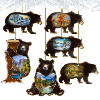 Bearly Friends Wooden Ornaments Set of 6 by G. DeBrekht - Wildlife Holiday Decor - 8198215-S6