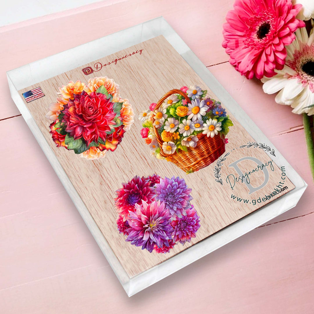 Flower Bouquets Decorative Eco Wood Ornaments Set of 3 by G. Debrekht - Love Family Decor - 8091076-2-S3