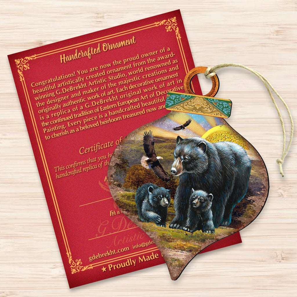 Rising Sun Bears Family Drop Wooden Ornaments by G. DeBrekht - Wildlife Holiday Decor - 8035214