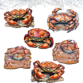 Crabs of the Wild Clip-On Eco Wood Decorative Ornaments Set of 6 by G. Debrekht - Wildlife Decor - 8090121C-S6