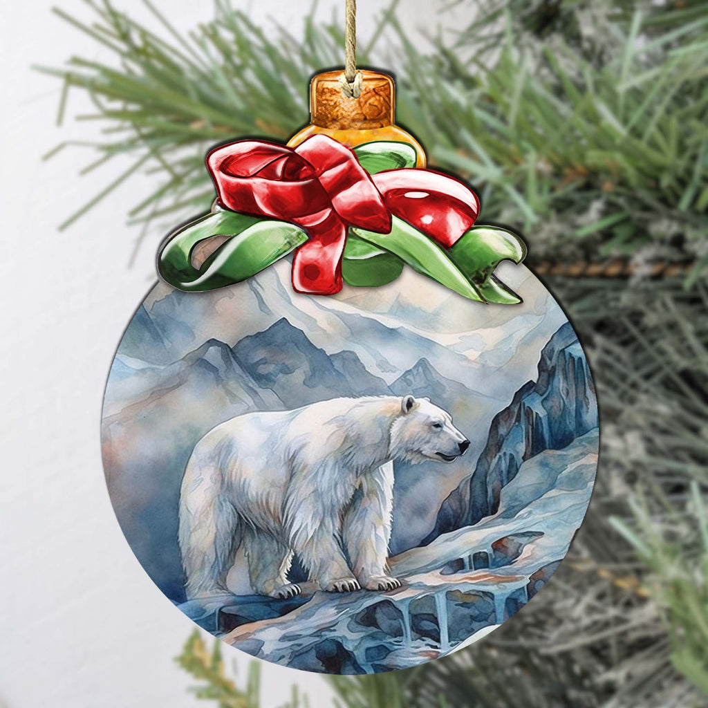 Arctic Frost Peak Polar Bear Wooden Ornaments by G.Debrekht - Wildlife Holiday Decor - 870020