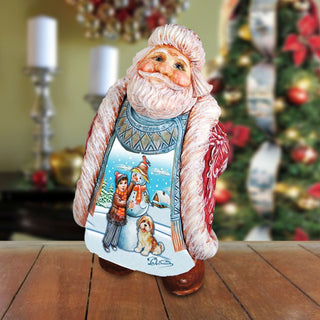 Santa with child and dog making Snowman Handcrafted Christmas Figurine - G. DeBrekht - Christmas Santa Snowman Decor - 534511