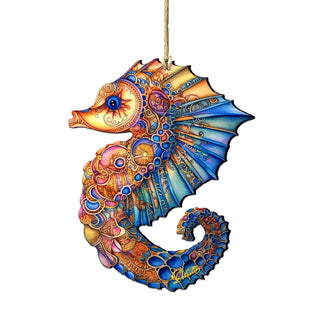 Nautical Christmas Ornaments - Mosaic Seahorse Wooden Ornaments by G.Debrekht Coastal Holiday Decor - 8688191