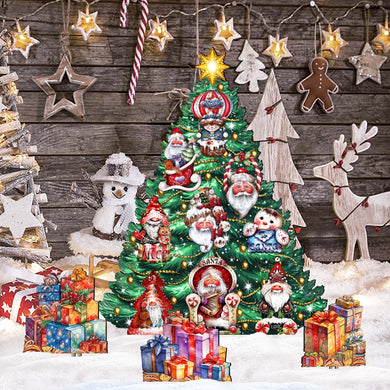 Santa-Themed Christmas Tree Set Outdoor Indoor Decor Wooden Christmas Decoration by Jamie Mills-Price - Christmas Decor - 8191509F-G