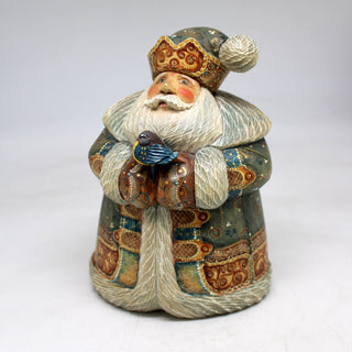 One-of-a-Kind Santa with Bird WOODCARVED Figurine 65x4x5 Inches by G. Debrekht - - Unique Hand-carved and Hand-Painted Collectible