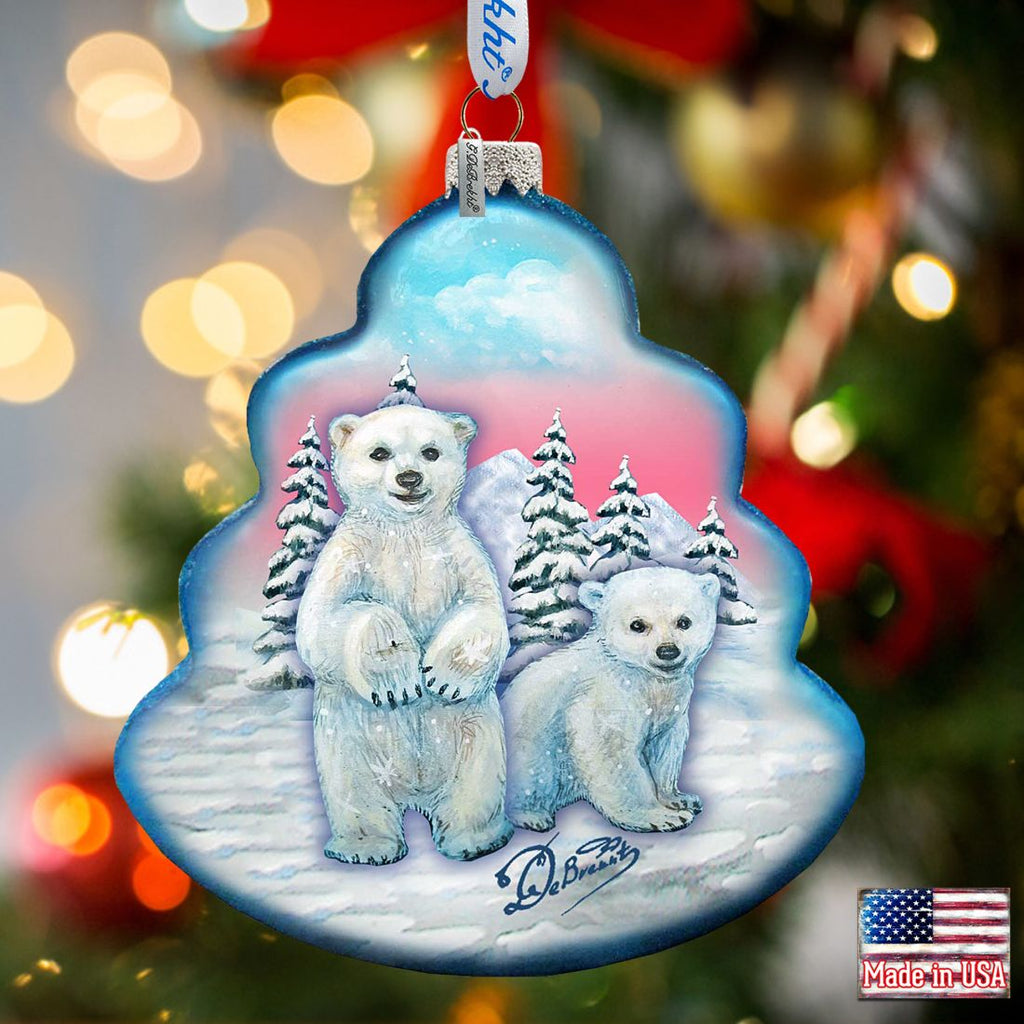 Polar Bear Tree Glass Ornament by G. DeBrekht - Wildlife Holiday Decor - 762-012
