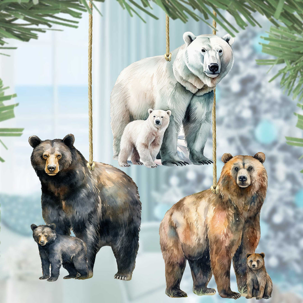 Alaskan Bears Eco Wood Ornaments Set of 3 by G. Debrekht - Wildlife Holiday Decor - 8091320S3