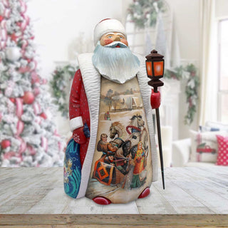 Sleighing Family Santa Hand-Painted WOODCARVED Masterpiece by G. DeBrekht - Wildlife Holiday Decor - L291363