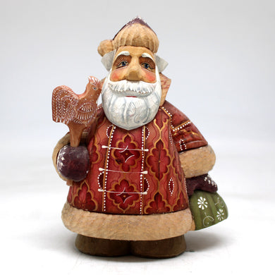 One-of-a-Kind - Santa with Lollipop WOODCARVED Figurine 5.5x4x2.5 by G.DeBrekht - Unique Handcarved and Hand-Painted Collectible