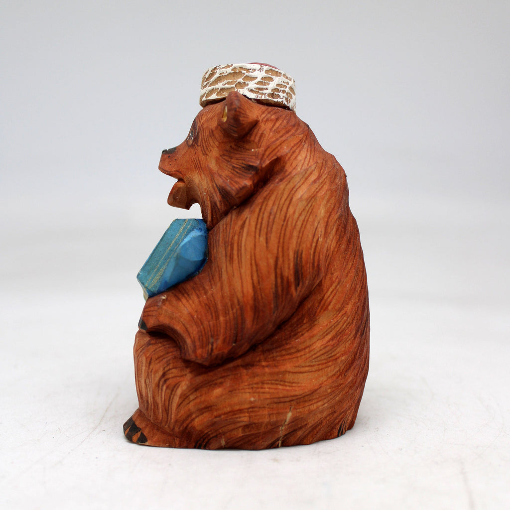 One-of-a-Kind Bear with Candy WOODCARVED Figurine 4x2.5x2
