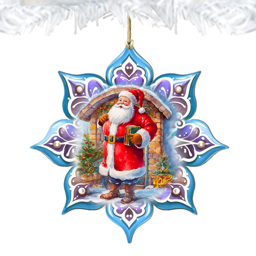 Santa with Book Snowflake Large Wooden Ornament by G. Debrekht - Christmas Santa Snowman Decor - 8688420M