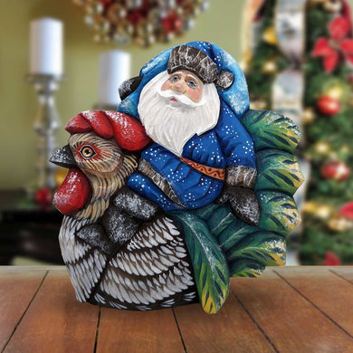 Rooster Traveler Santa Hand-Painted WOODCARVED Masterpiece by G. DeBrekht - Wildlife Holiday Decor - 820016