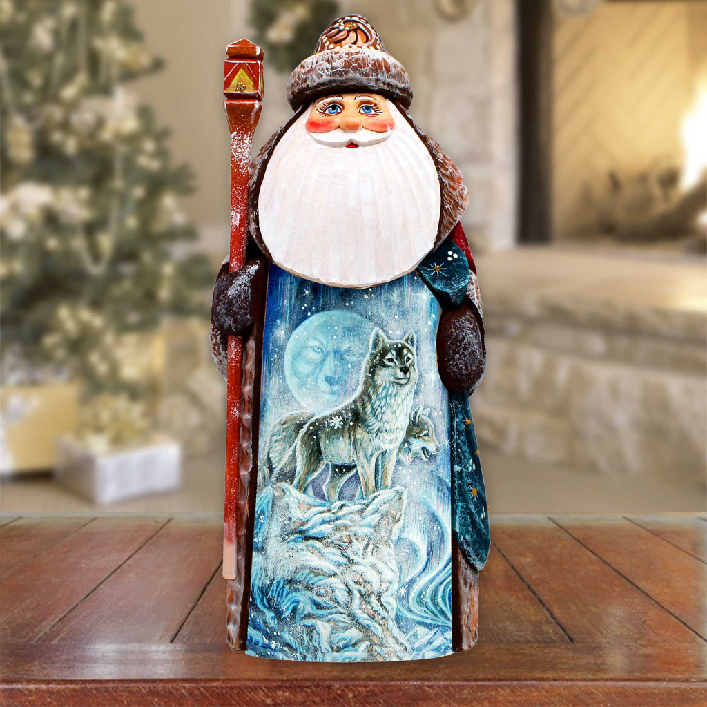 Winter Wolves Santa Hand-Painted WOODCARVED Masterpiece Figurine by G. DeBrekht - Christmas Decor - 8201020