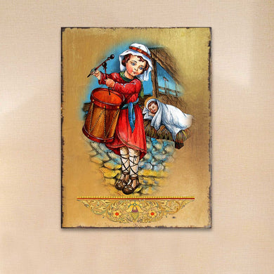 Drummer Boy Wooden Gold Plated Religious Christian Sacred Icon - Inspirational Icon Decor - 85044