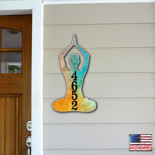 Yoga Lotus Wooden Custom House Number Sign by G. DeBrekht - Love Family Kids Decor - Handcrafted Wooden Handcrafted Wooden Handcrafted Wooden Handcrafted Wooden Address Sign - MA984352