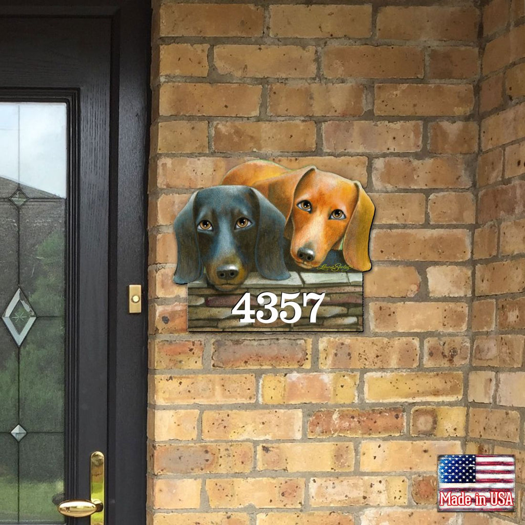 Dachshund Wooden Custom House Number Sign by Laura Seeley - Pets Dog and Cats Decor - Handcrafted Wooden Handcrafted Wooden Address Sign - MA8511016-LS