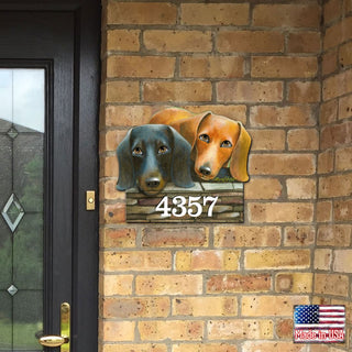 Dachshund Wooden Custom House Number Sign by Laura Seeley - Pets Dog and Cats Decor - Handcrafted Wooden Handcrafted Wooden Address Sign - MA8511016-LS