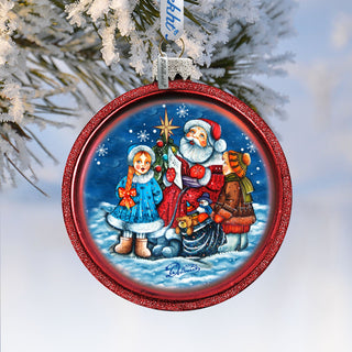 One-of-a-Kind Village Celebration Ball Glass Ornament by G. DeBrekht - Christmas Santa Snowman Decor - 73569C
