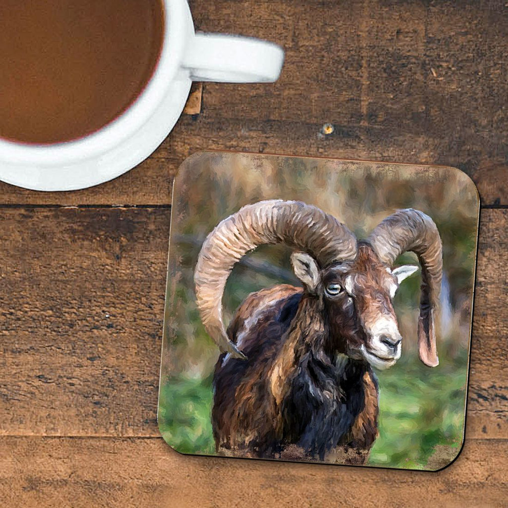 Mountain Goat Wooden Cork Coasters Gift Set of 4 by Nature Wonders - Nature Wildlife Decor - 95369C-S4