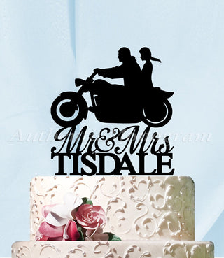Wedding Cake Topper - Mr. & Mrs. Wedding Cake Topper, a Husband and Wife Harley Silhouette, Wedding decor, Custom Last Name