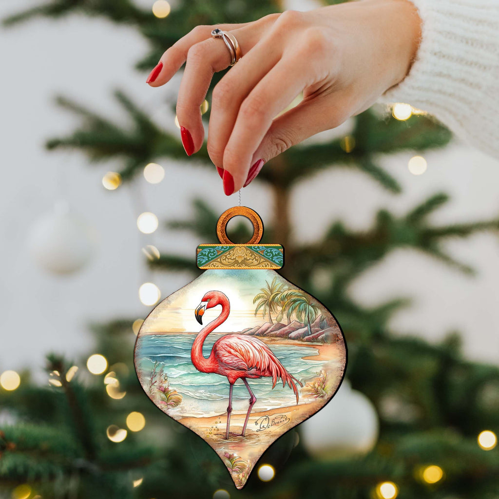 Holiday Coastal Decor - Flamingo Charm Wooden Ornaments by G. Debrekht - Coastal Holiday Decor - 8688173