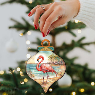Holiday Coastal Decor - Flamingo Charm Wooden Ornaments by G. Debrekht - Coastal Holiday Decor - 8688173