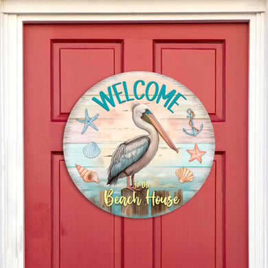 Pelican Welcome Sign Front door welcome sign Main entrance banner Welcome sign - Wooden front porch decor - 933113H