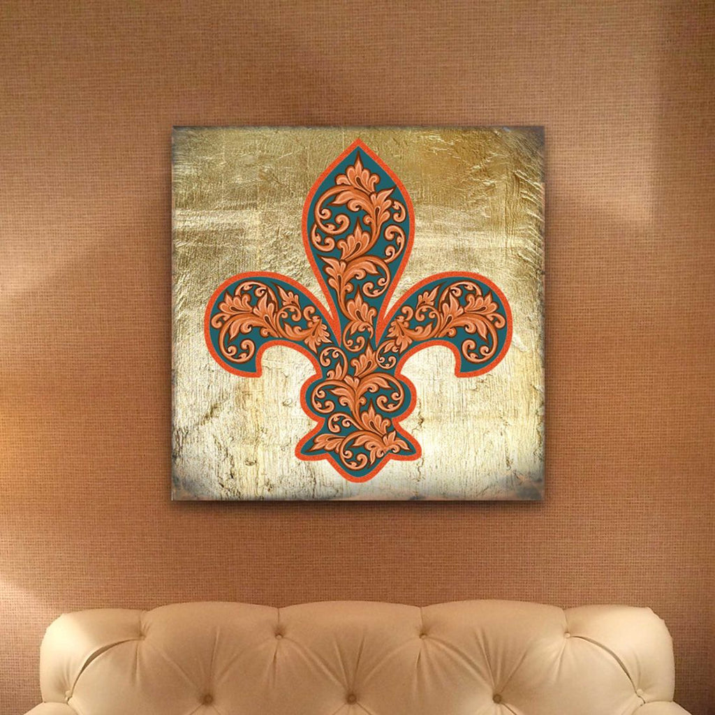 Cross Fleur De Lis Wooden Gold Plated Wall Art by Museum Icon - Celtic Decor - 850442-18